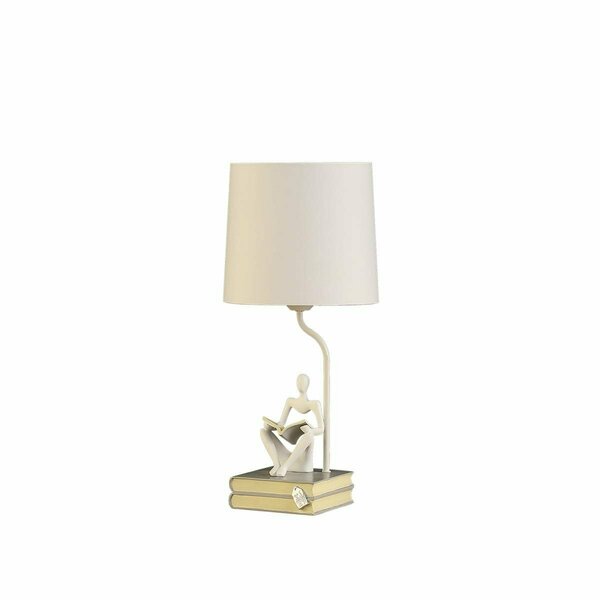 Cling 20.5 in. Modern Reader White Sitting A Gray Stack Of Books Polyresin Table Lamp CL2629593